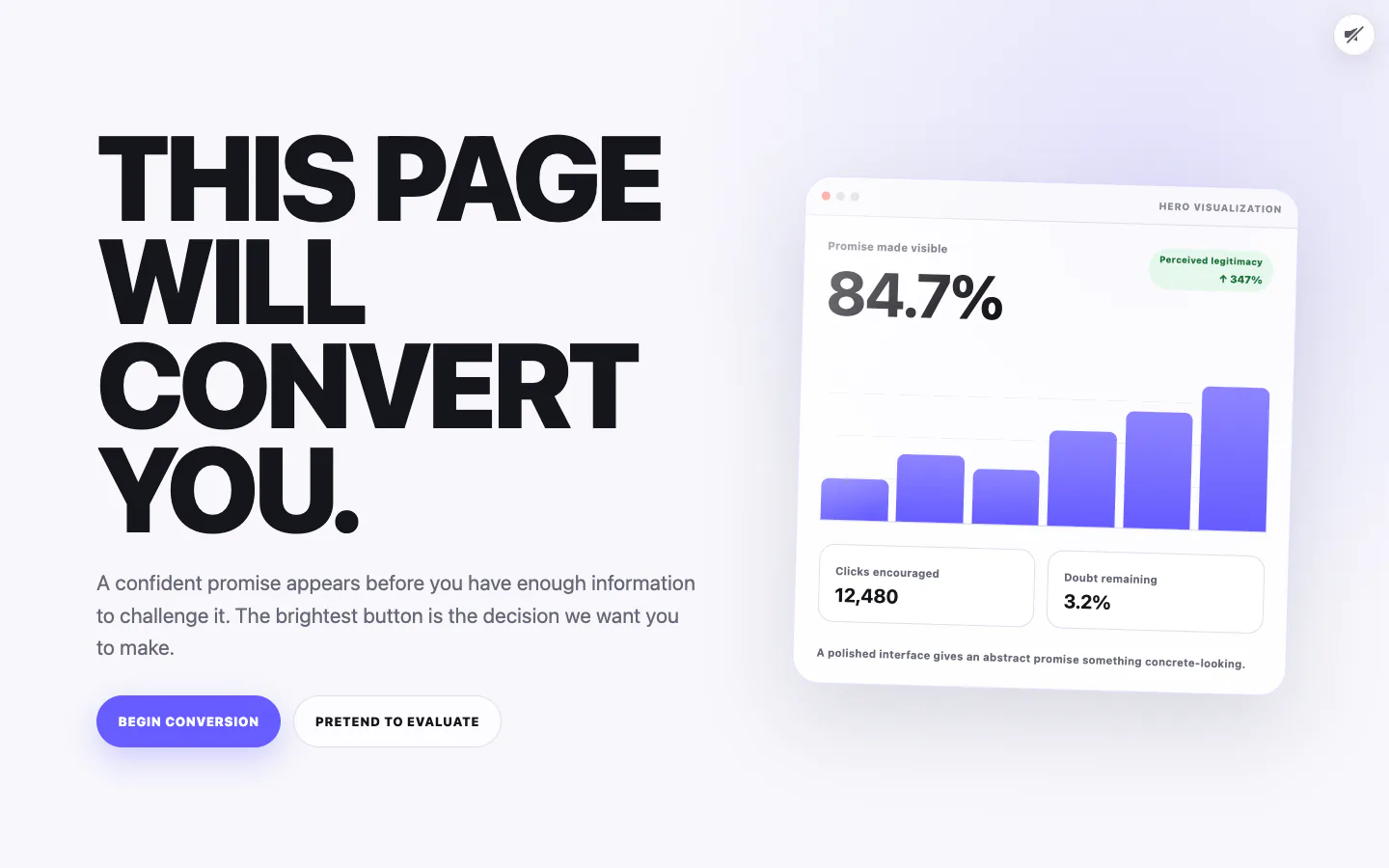 A polished landing-page hero with the headline This page will convert you