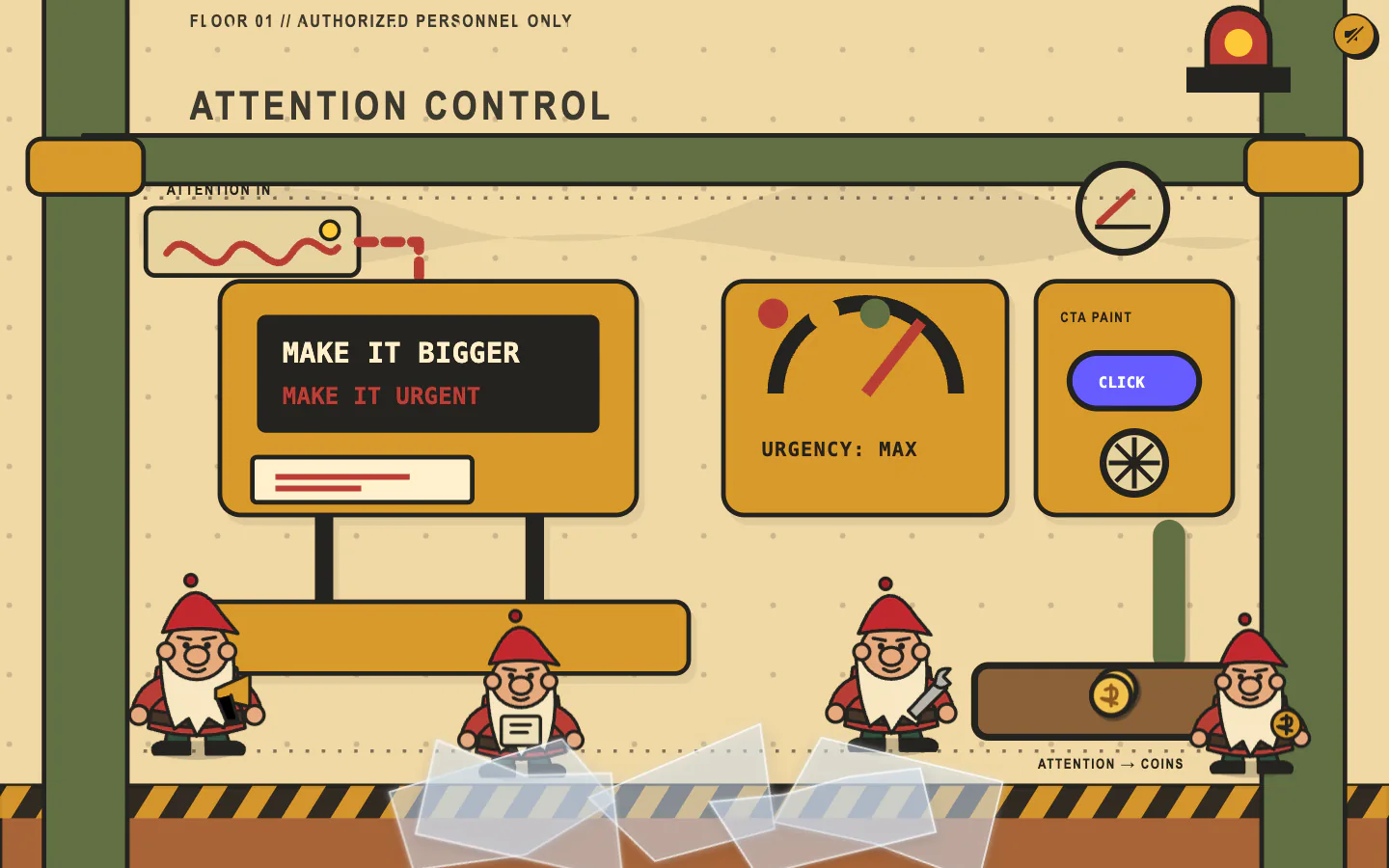 A gnome-operated factory floor labeled Attention Control